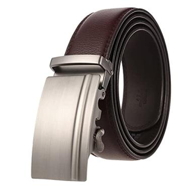 Imagem de Cinto Masculino, Cintos De Couro Genuíno De Couro Masculino Para Homens Preto Branco Vestido Cinto Formal Masculino Fivela Automática, Coffee, Length 115CM