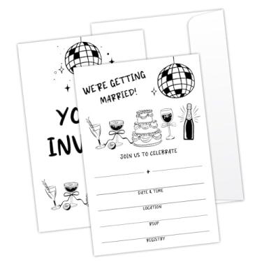 Imagem de Convites de casamento minimalistas We're Getting Married 25 Pcs Convites de casamento desenhados à mão com envelopes para Mr Mrs Estilo de preenchimento de dupla face convida lembrancinhas de festa