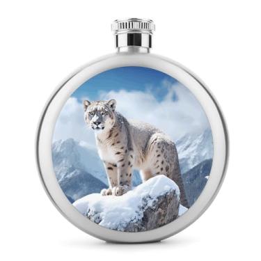 Imagem de Cantil de aço inoxidável, estampa de leopardo de neve, cantil, cantil, garrafa de viagem, garrafa portátil de licor