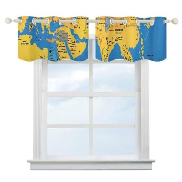 Imagem de Mapa geográfico mundial cortina blackout escurecimento de quarto cortinas de janela curta isolamento térmico cortinas de janela de banheiro para cozinha sala de jantar quarto 2 painéis 132 cm x 46 cm