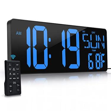 Imagem de Relógio de parede digital grande com controle remoto 42 cm LED grande temporizador com temperatura data semana brilho ajustável automático DST, grande despertador de parede para sala de estar, escritório, garagem, academia, idosos