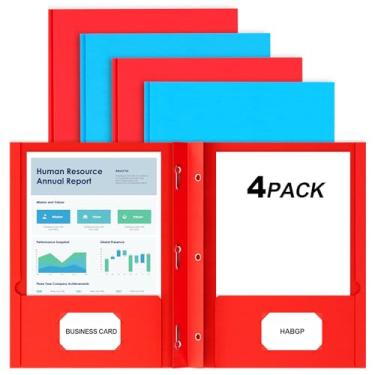 Imagem de HABGP Pacote com 4 pastas de dois bolsos com pontas, pastas de papel com bolsos e porta-cartões de visita, pastas com bolso tamanho carta, papéis de organização na escola, escritório e negócios, 4