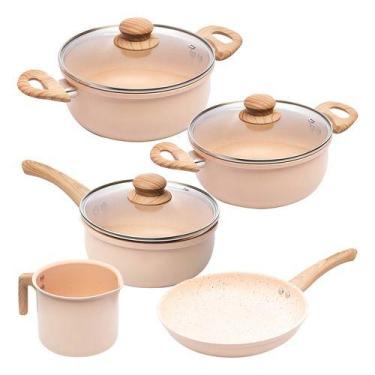 Imagem de Conjunto Jogo De 5 Panelas Grossa 4mm Ceramica Antiaderente Fogão Indu