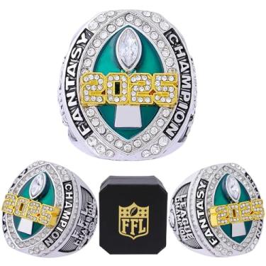 Imagem de noblehead Anel Fantasy Football 2025 | Anel de campeonato FFL pesado | Troféu de prêmio banhado a ouro prateado para vencedor da liga de futebol de fantasia (tamanho 19)