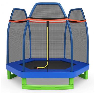 Imagem de Trampolim DIÁRIO para crianças, trampolins recreativos de 7 pés, trampolim com compartimento de segurança de rede, mini trampolim interno