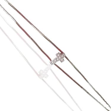 Imagem de Pulseira Cruz Cravejada Banhada A Ouro 18K