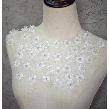 Imagem de Elegantes apliques de renda de flor de cristal 3D, acessórios de cabelo para vestido de casamento, apliques bordados de tecido, enfeites brancos costurados ou colados para roupas, artesanato