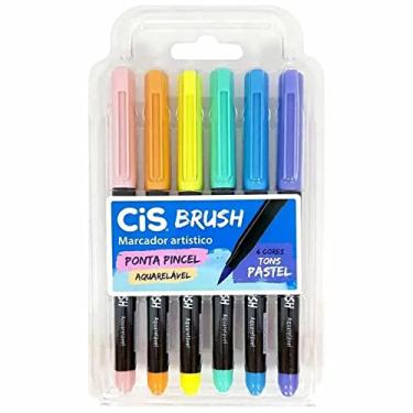 Imagem de Caneta pincel Brush Aquarelável com 6 cores tons pastel Cis