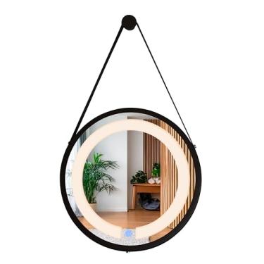 Imagem de ESPELHO ADNET ILUMINADO REDONDO 60CM MARROM C/ALÇA PRETA TOUCH LED 6000K