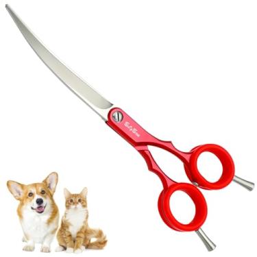 Imagem de SnipStar 6 polegadas tesouras curvas para animais de estimação tesouras de cuidado de cão leves 30 graus dobrar corte fino, vermelho