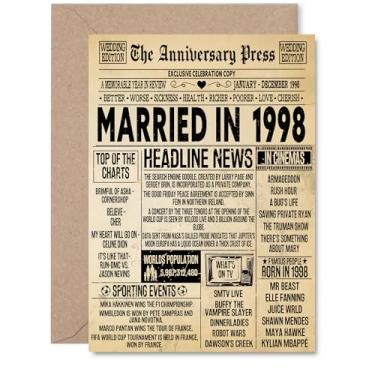 Imagem de Stuff4 Cartão de aniversário de 27 anos para homens e mulheres - Jornal vintage casado em 1998 - Cartão de aniversário de casamento feliz de 27 anos para esposa companheira marido parceiro, cartões
