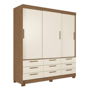 Imagem de Guarda Roupas Casal 3 Portas 9 Gavetas Uraí Andirá Madeirado / Areia