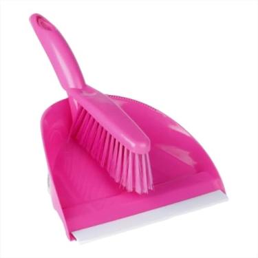 Imagem de Kit Limpeza Profissional Mini Vassoura e Pá, 23x36cm, Cerdas Macias, Rosa e Azul (Rosa)