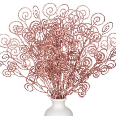 Imagem de Ysleen 50 palhetas e sprays de árvore com glitter, galhos, enfeites artificiais para galhos de 30 cm para decoração de presente (ouro rosa)