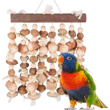 Imagem de Brinquedos de mastigar papagaios grandes, brinquedos de mastigar pássaros de madeira natural, brinquedo de pássaros forrageadores pendurados para papagaios cinzentos africanos, araras, cacatuas