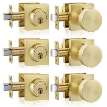 Imagem de Conjunto de maçanetas Goldenwarm Brushed Gold com Deadbolt, pacote com