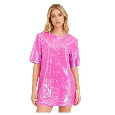 Imagem de Jaugola Womens Sequin Dress Super Star Glitter Costume Sparkly T-shirt Concert Tour Disco Party Halloween Outfit Pink 3XL