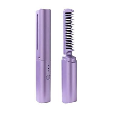 Imagem de Pente De Alisamento De Cabelo Portátil, Escova Alisador Quente Recarregável, Bateria De Longa Duração (Roxo)