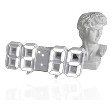 Imagem de Relógio Digital LED 3D Branco de Mesa e Parede com Alarme, Temperatura, Data e Função Noturna – Bivolt