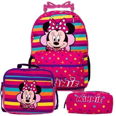 Imagem de Kit Mochila Feminina Escolar De Rodinha Minnie Com Lancheira