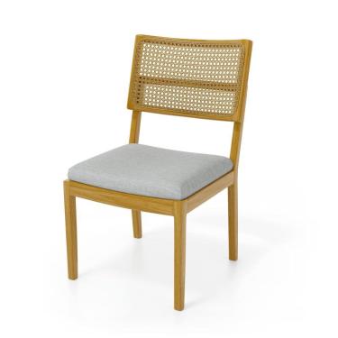 Imagem de Cadeira Milena Madeira Maciça Assento Estofado Encosto De Tela Palha Sextavada