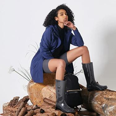 Imagem de Planone Botas de Chuva Femininas e Sapatos de Jardim Impermeáveis, Botas de Chuva Antiderrapantes para Mulheres com Palmilhas Confortáveis, Sapatos de Chuva Leve Estilosos e Sapatos de Trabalho ao Ar Livre, Dark Grey/Black, 7.5