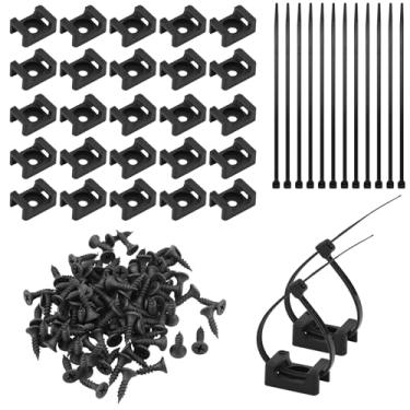Imagem de Kit de 100 conjuntos de suportes de amarração de cabo tipo sela com orifício para parafuso, braçadeiras de nylon para cabos, bases, clipes de arame, prendedor de gerenciamento de âncora para mesa de