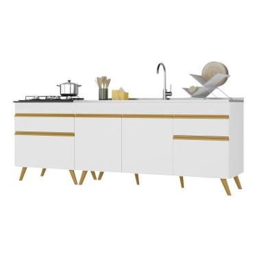 Imagem de Kit Com 2 Balcões De Cozinha 150cm E 70cm Branco Dourado