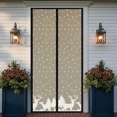 Imagem de Hahafelt Cortina de porta com isolamento térmico magnético de floresta de inverno, capa de porta blackout Oxford, rolha de corrente de ar de economia de energia para entrada de casa de inverno