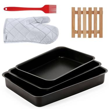 Imagem de Jogo Assadeira Alta 3 Pçs + Descanso Panela + Luva + Pincel