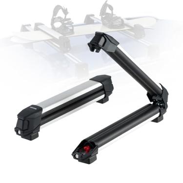 Imagem de VEVOR Rack de teto para esqui e snowboard, carrega até 4 pares de esquis ou 2 pranchas de snowboard, 2 peças de rack universal de alumínio para carro com trava e enchimento de borracha, suporte para