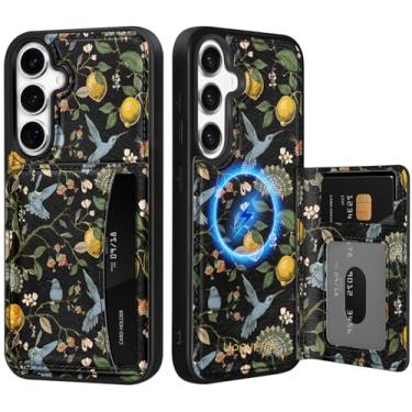 Imagem de Uppuppy Capa para Samsung Galaxy S25 Plus/S24 Plus com carteira - Compatível com MagSafe Cute Women Girls Couro Estético Titular Cartão de Crédito Capa de Telefone para S25Plus/S24Plus, Lemon Bird