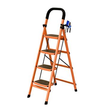 Imagem de Escadas dobráveis Escada dobrável Escada de metal de 4 degraus com suporte de ferramentas e escada de pedal antiderrapante para casa e cozinha escada resistente (cor: Escada B) (Escada a)