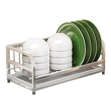 Imagem de Escorredor de louça, escorredor de pratos de aço inoxidável 304 com bandeja de escorredor removível, resistente, durável e 42 cm C x 20 cm L x 16,5 cm A prata