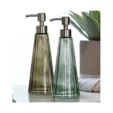 Imagem de Dispensadores de sabão de 300 g Dispensador de sabão de vidro cônico para cozinha e banheiro, bomba de sabão recarregável manual de bancada recarregável, bomba dispensadora de sabão, acessórios de