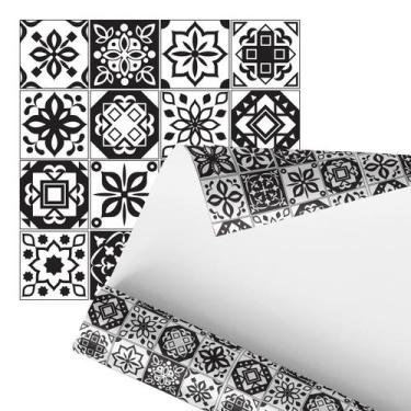 Imagem de Papel De Parede Adesivo Azulejo Mandala Preto E Branco 2,80M - Plimsho