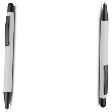 Imagem de Caneta Esferográfica em Metal, Corpo Emborrachado, Ponta Touch, Escrita Azul, Refil Tipo Parker, Ponta Fina, Design Ergonômico, Forma Cilíndrica (Kit 2 Branco)