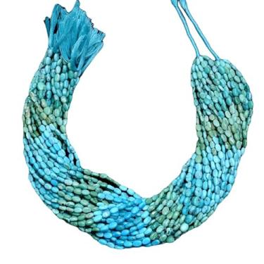 Imagem de Lady Works Fio de pedra natural turquesa Arizona de 33 cm, contas lisas ovais de 6 x 4 mm para fazer joias DIY | Beads_03890