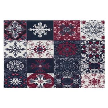 Imagem de Blueangle Tapete de Natal 5 x 7 – Capacho lavável antiderrapante para entrada, cozinha, banheiro, varanda com estampa de patchwork de floco de neve (267)