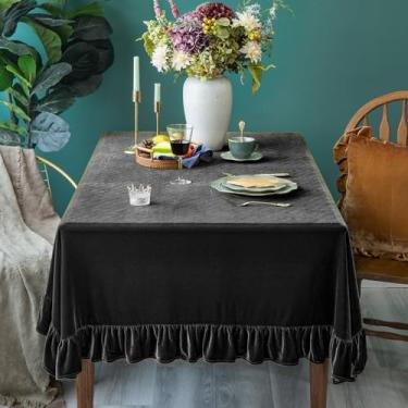 Imagem de GLORY SEASON Toalha de mesa de veludo luxuosa, lisa, retangular, retangular, retrô, toalha de mesa lavável para festa, casamento, chá de bebê, cozinha, jantar, decoração de mesa