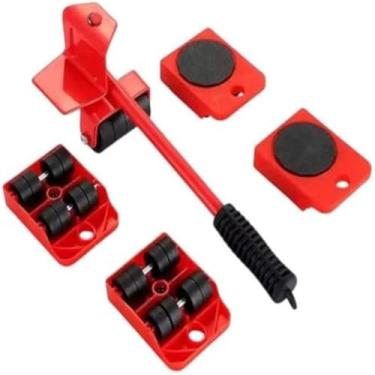 Imagem de Alavanca ergonomica, suporte para moveis, elevacao com rodinhas, ferramenta versatil, leve, duravel, movel, pratico, vermelho