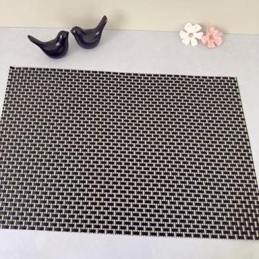 Imagem de Kit 10 Pçs Jogo Americano Retangular de Mesa Posta Jantar Descanso Prato Cozinha (Preto com Dourado Trançado Mod E)