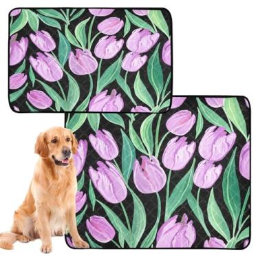 Imagem de CEBUGI Almofadas de xixi laváveis para cães, pacote com 3, almofadas impermeáveis para filhotes de cachorro, antiderrapantes, à prova de vazamento, para cercadinho, cama, tulipas e folhas