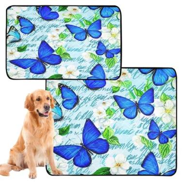 Imagem de CEBUGI Almofadas de xixi laváveis para cães, pacote com 2, almofadas impermeáveis para filhotes de cachorro, antiderrapante, à prova de vazamento, para cama de cercadinho, borboletas azuis