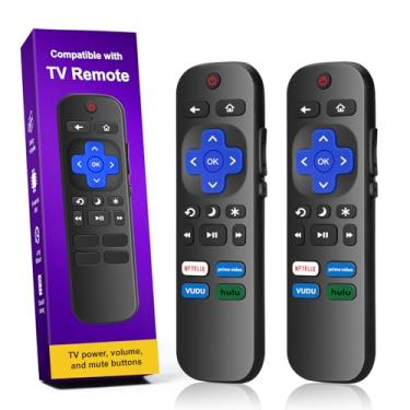 Imagem de Controle remoto universal para TV Roku (pacote com 2) – Substituição para TVs Roku TCL/Hisense/Sharp/Onn/Insignia, com botões de atalho para Netflix/Prime Video/Hulu/VUDU(preto)