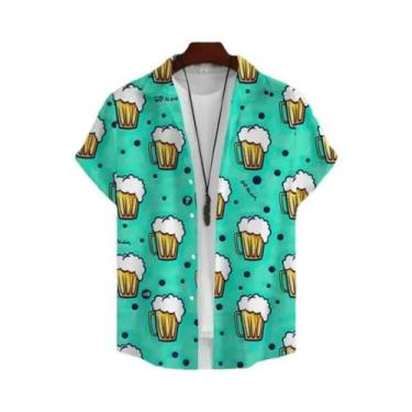Imagem de Camisa Havaiana Masculina Estampada Em 3D Com Tema De Cerveja, Manga C