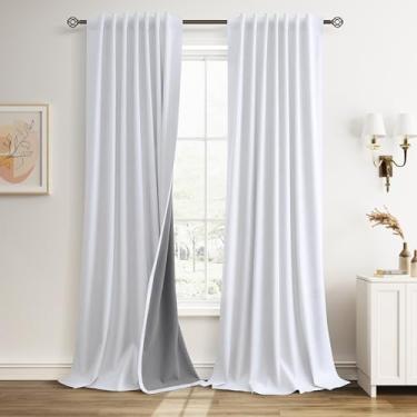 Imagem de Cortinas blackout de 250 cm de comprimento, conjunto de 2 painéis, mistura de linho, texturizadas para quarto, bege, branco, gancho de aba traseira, cinto, escurecimento de casa de fazenda, isolamento