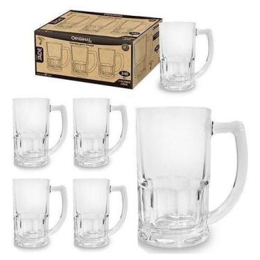 Imagem de Jg Caneca De Chopp/ Cerveja 340ml Vidro Resistente E Grosso - Original