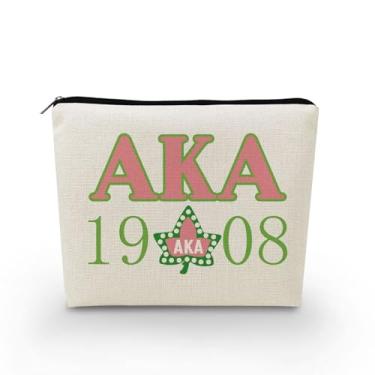Imagem de YULUENZE AKA 1908 Ivy Pearl Makeup Bag Cute Small Canvas Organizer Bag with Zipper AKA 1908 Ivy Pearl Cosmetic Bag Estética Sorority Presente para Mulheres Amigas