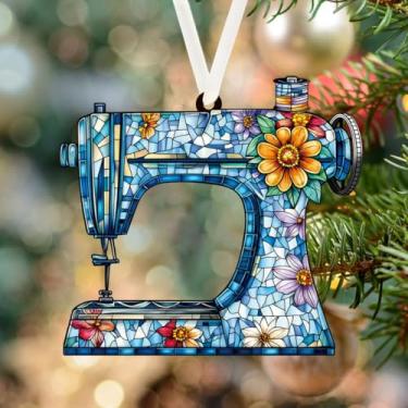 Imagem de Enfeites de pendurar para máquina de costura de acrílico, enfeites decorativos de árvore de Natal, presentes de esgoto para amantes de costura, artesãos